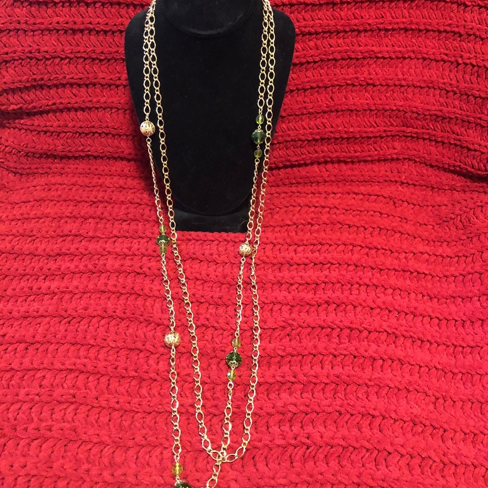 202s Double Strand Green & Gold Necklace